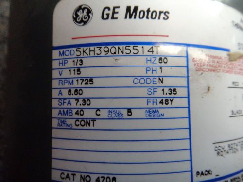 4706, 5kh39qn5514t, 1/3 hp, 115, split ph., 48y fr., 1725 rpm for sale