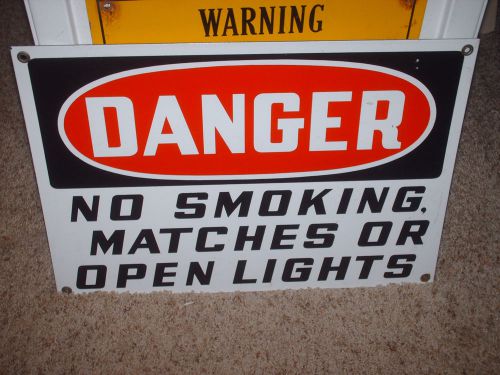 VINTAGE PORCELAIN DANGER NO SMOKING - MATCHES - OPEN LIGHTS SIGN..DOUBLE SIDED