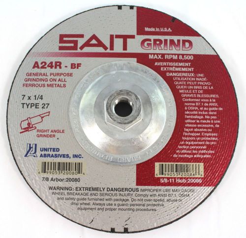 Sait a24r metal w/super-lock hub type 27 7x1/4x5/8&#034; grinding wheels 20086 qty 10 for sale