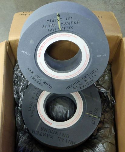 PAIR OF ROYAL MASTER CENTERLESS GRINDING WHEELS 12” x 4” x 5” GRINDER NIB