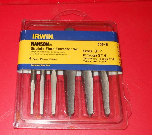 IRWIN HANSON 6 PIECE STRAIGHT FLUTE EXTRACTOR SET  ST-1 THROUGH ST-6