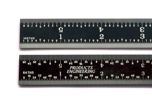 Us 6&#034; rigid black chrome steel 16r machinist ruler/rule 1/64, 1/32, 1/50, 1/100 for sale