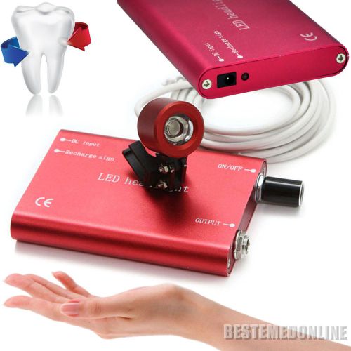 New led head light lamp for dental loupes red + 2 rechargable batteries for sale