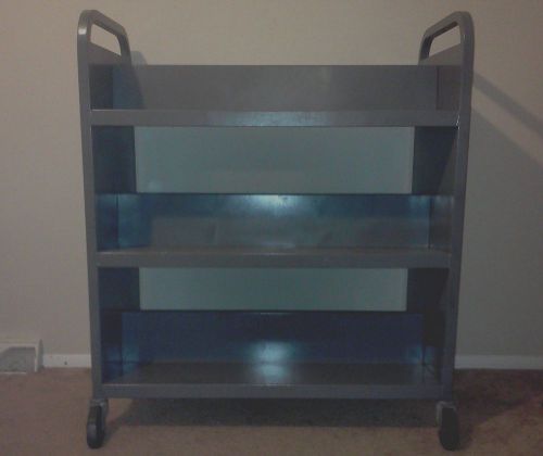 HEAVY DUTY DOUBLE-SIDED LIBRARY CART W/ SIX SLOPED SHELVES