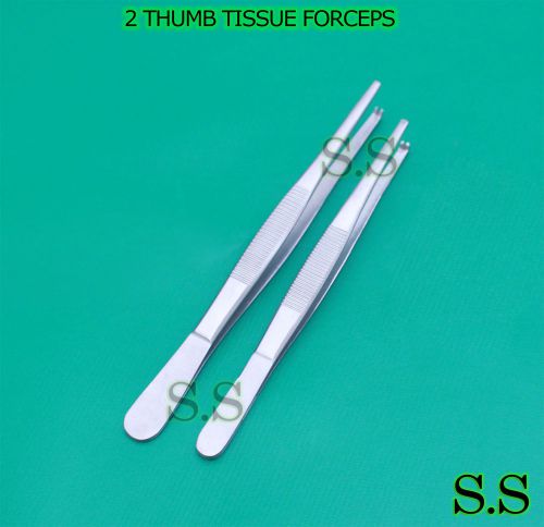 2 pcs thumb lab tweezers tissue 1x2 teeth dissection forceps 5&#034; + 5.5&#034; economy for sale