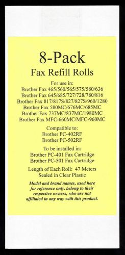 8-pack of pc-402rf fax film refill rolls for brother fax mfc-660mc and mfc-960mc for sale