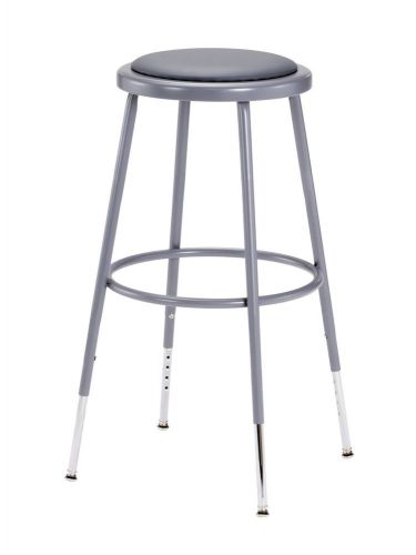 National Public Seating 6424H Grey Steel Stool with Vinyl Upholstered Seat