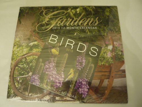 2 Two 2015 12-Month Calendars: One 12&#034; x 11&#034; Gardens &amp; One 6&#034; x 6&#034; Birds Bonus