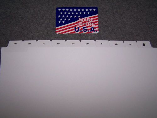 1-10 Index Divider Tabs 75 SETS Made in USA numbered tabs medical $1.89 per set