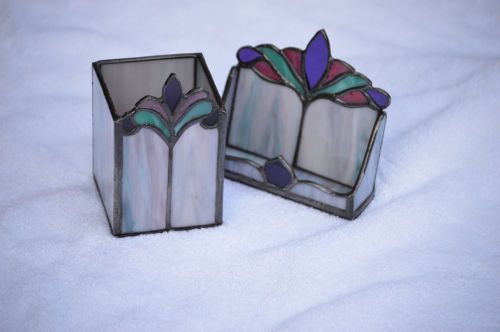 Victorian Desk Set, Card Holder &amp; Pen/Pencil Holder, Handmade Stained Glass