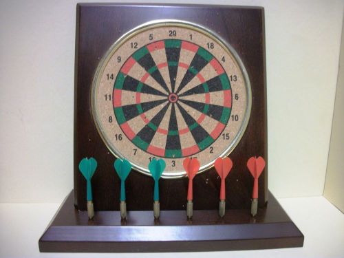 Elegant Dark Wood Desktop Dart Board circa 1980&#039;s