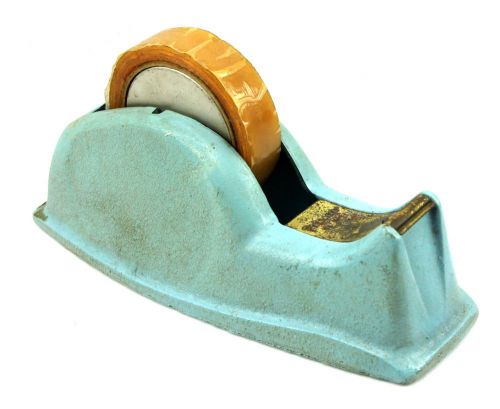 Old Permacel 1&#034; Blue Cast Iron Desk Counter Tape Dispenser vintage antique