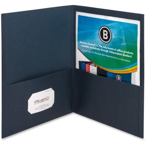 Business Source Double Pocket Portfolio - 8.5&#034;x11&#034; -Dark Blue - 25/Bx- BSN78492