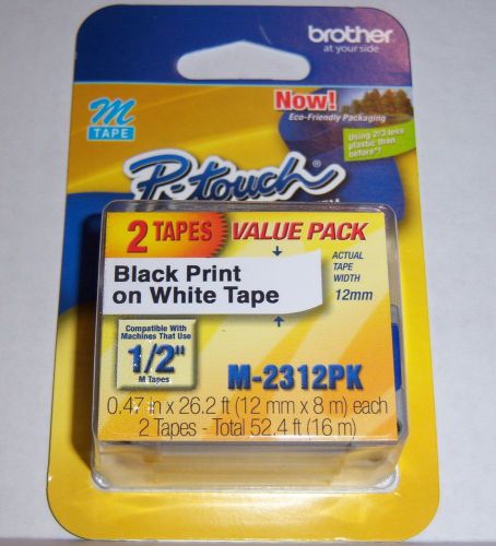 2-Pack Brother M231-2pk Blk/Wht P-Touch Label Tape M2312PK PT-80 PT-85 PT-90