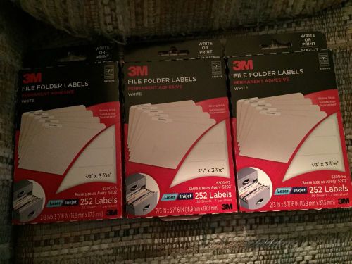 3M White File Folder Labels, White, 2/3 x 3 7/16 Inches (6300-FS) LOT OF 3