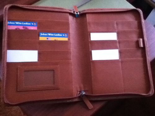 By Levenger -3x5 LEATHER SADDLE ZIP ACTION FOLIO JUNIOR Size (No Mono) &amp; Cards