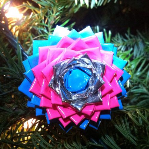 Pink Blue Silver Duct Tape Flower Pen