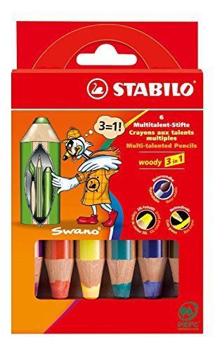 Stabilo Woody 3 in 1 Colouring Pencils - Wallet Of 6