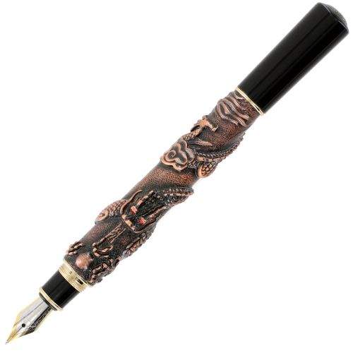 JinHao 555 3D Dragons Playing Copper Fountain Pen - Medium