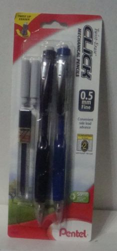 2 * pentel twist-erase side click mechanical pencils blue/black barrels 0.5mm for sale