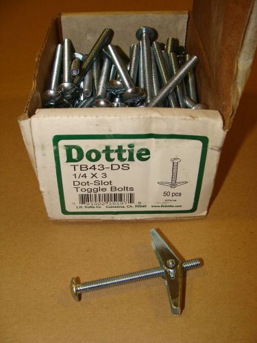 BOX OF (40) DOTTIE TB43-DS 1/4&#034;-20 x 3&#034; LONG TOGGLE BOLTS W/ SQUARE SLOT DRIVE