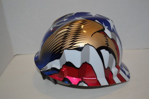 American Flag Eagles Construction Hard Hat MSA V-Guard Medium Protective Brim