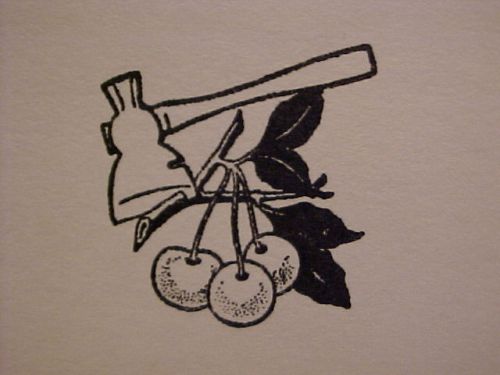 Letterpress printers cut CHERRIES,Hatchet,GEORGE WASHINGTON Leaves,Branch,Cherry