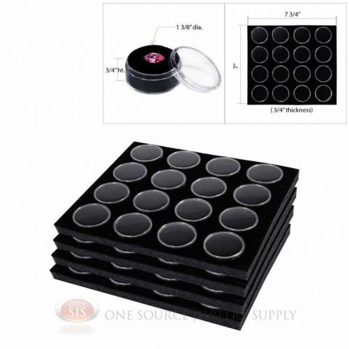 (4) 16 Black Gem Jar Foam Half Inserts Tray Jewelry Display Organizer Gemstones