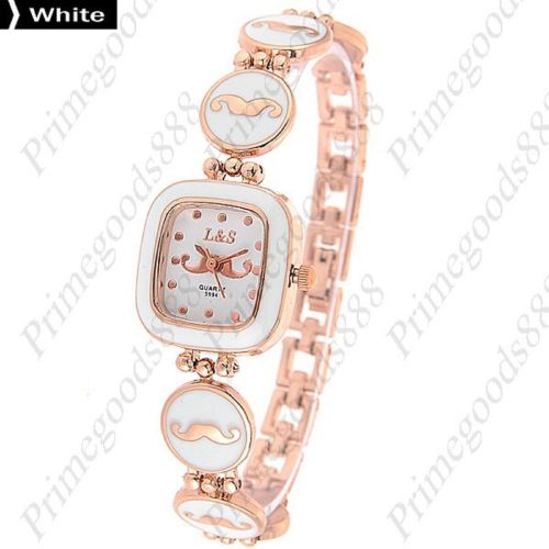 Square Mustache Beard Hair Lady Ladies Analog Quartz Wristwatch Women&#039;s White