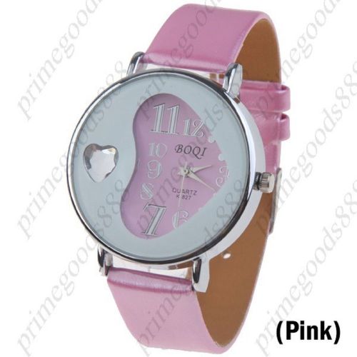 Heart synthetic leather lady ladies wrist quartz wristwatch women&#039;s pink for sale