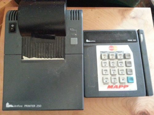 Verifone Trans 330 &amp; Printer 250-Used Powered On-POS CC Machine