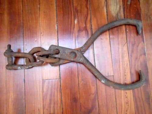 Antique Logging Skidding Tongs Marked &#034;TMV&#034; Loggers Lumberjack 27 1/2&#034; Widest