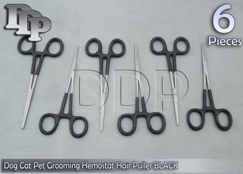 6 Dog Cat Pet Grooming Hemostat Hair Puller 5.5&#034; Black