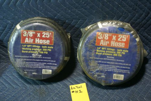 2 PC HARBOR FREIGHT 3/8 25&#039; AIR HOSE  1/4&#034; NPT FITTING  MALES 200 PSI  800 BURST