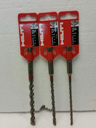 HILTI TE-C Hammer Drill Bits 3pc Set 3/8&#034; 1/4&#034; &amp; 3/16&#034; SDS Plus