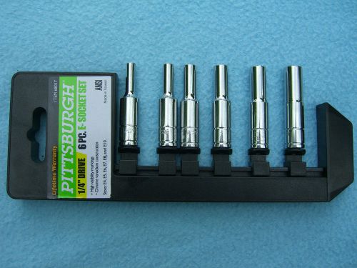 Brand New Pittsburgh 1/4 Drive 6 Pc Deep E Socket Set Sz 4-10 Lifetime Warranty