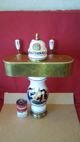 Rare VINTAGE French 3 TAP CERAMIC BEER brass TOWER DISPENSER Majolica Art Deco