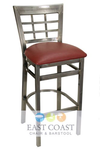 New Gladiator Clear Coat Window Pane Metal Bar Stool with Wine Vinyl Seat