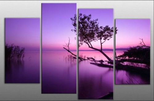 OIL PAINTING MODERN ABSTRACT WALL DECOR ART CANVAS,Purple Landscape+ framed