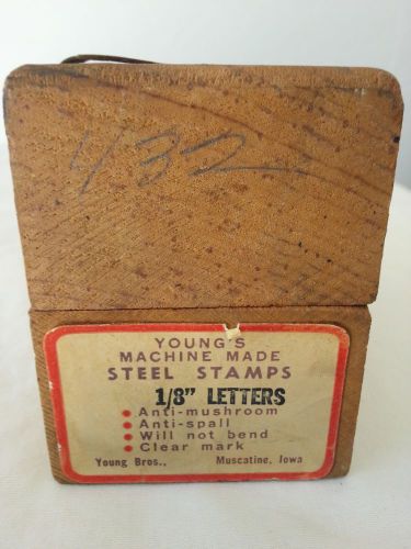 Young&#039;s machine made steel stamps, 1/8th inch letters in original box. for sale