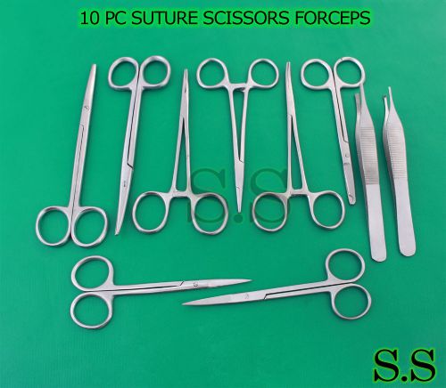 10 PC SUTURE SCISSORS FORCEPS HEMOSTATS NEEDLE HOLDERS