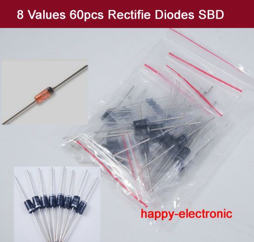 8Values 60pcs 1N4007 1N4148 1N5819 6A10 FR107 FR207 Etc.Diode