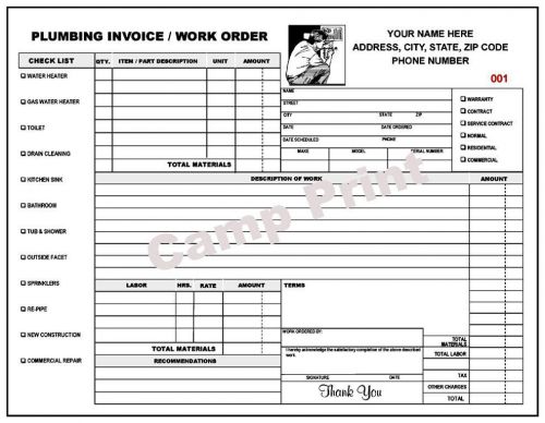 PLUMBING WORK ORDER INVOICE - 2 PART CARBONLESS