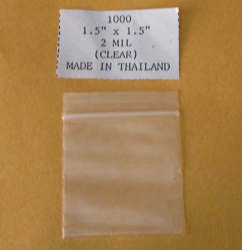 1000 2 mil Clear Poly Bags 1.5&#034; x 1.5&#034; Zip Lock