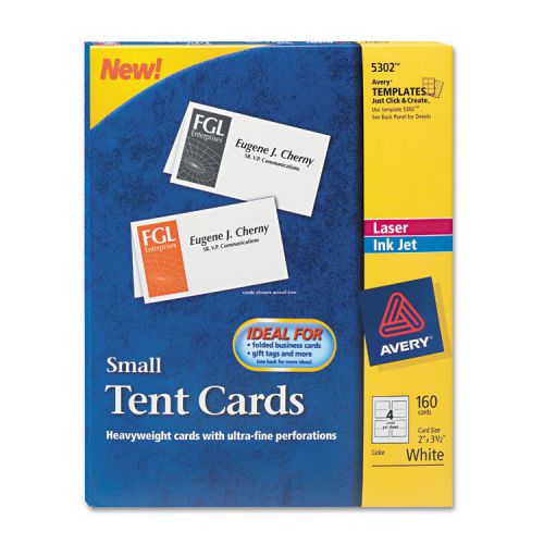 Small tent card, white, 2 x 3 1/2, 4 cards/sheet, 160/box for sale