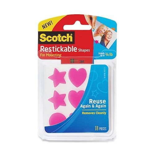 LOT OF 4 Scotch Restickable Shapes - Removable - 18 / Pack - Pink - MMMR100PNK