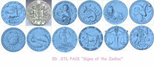 3d  STL pack 12 models of Zodiac for CNC Router Engraver Machine Relief Artcam