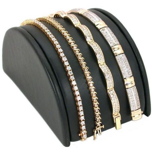 Black Faux Leather Bracelet Half Moon Display Ramp 5&#034;