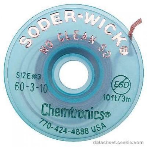 Soder-Wick CHEMTRONICS 60-3-10 BRAID, DESOLDERING, NO CLEAN SD, 10FT (1 piece)