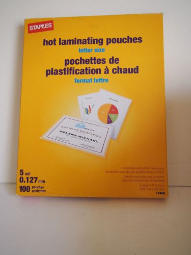 Staples Letter Size Thermal Laminating Pouches, 5 mil, 100 pack